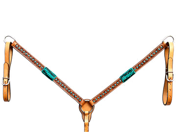 Bar H Equine Horse Genuine Leather Rawhide Stud Breast Collar ,Headstall Brown